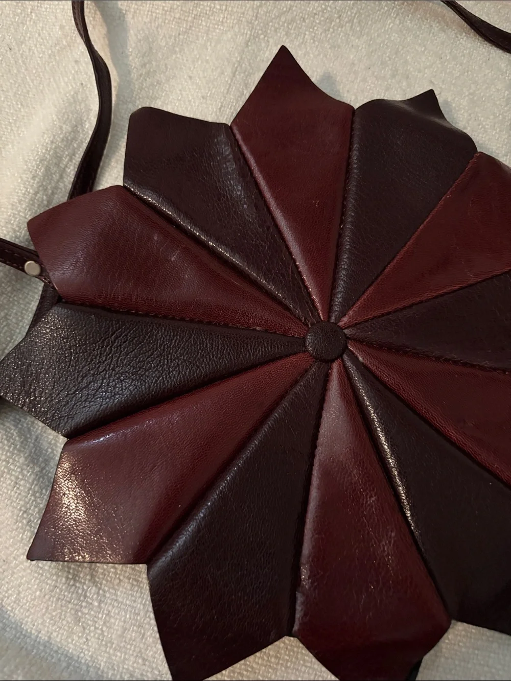 Vintage leather red sunburst bag